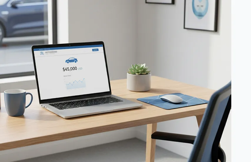 Laptop showing a $45,000 car offer on a clean desk, representing LetGoRide’s fast and fair cash offers reviewed by real people.